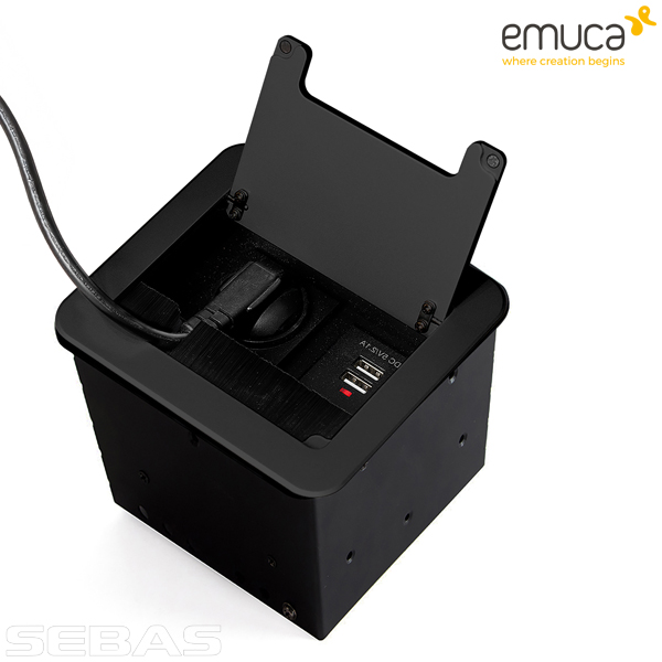 Розетка встраиваемая, квадратная 1xSchuko, 2xUSB A, 1xHDMI. Emuca