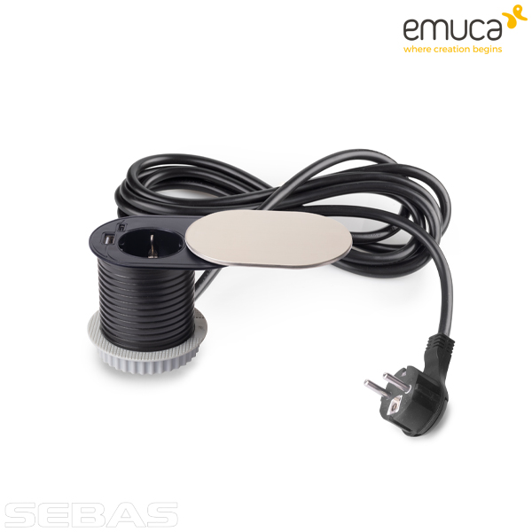 Розетка встраиваемая Slide 1xSchuko, 1xUSB A, 1xUSB C Инокс. Emuca