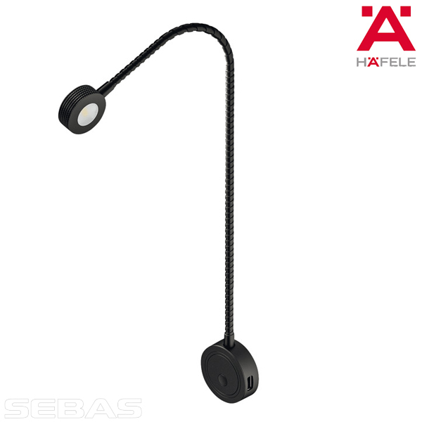 Гибкая лампа, черная, LED 3034, с USB-портом и двухступенчатым диммером. HÄFELE