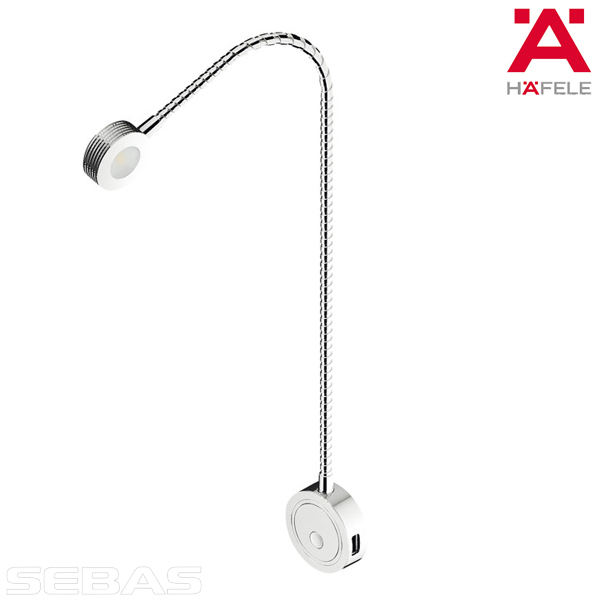 Гибкая лампа, хром, LED 3034, с USB-портом и двухступенчатым диммером. HÄFELE
